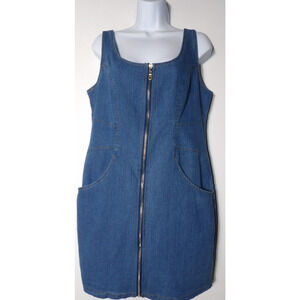 Venus Jean Dress Medium Zip Denim Sundress Shift Blue Sleevelss 90s Y2K